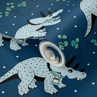 Christmas winter season dinosaurs design cute snow night baby dino print for kids blue