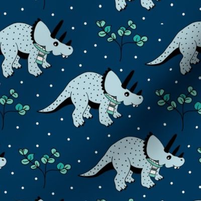 Christmas winter season dinosaurs design cute snow night baby dino print for kids blue