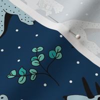 Christmas winter season dinosaurs design cute snow night baby dino print for kids blue