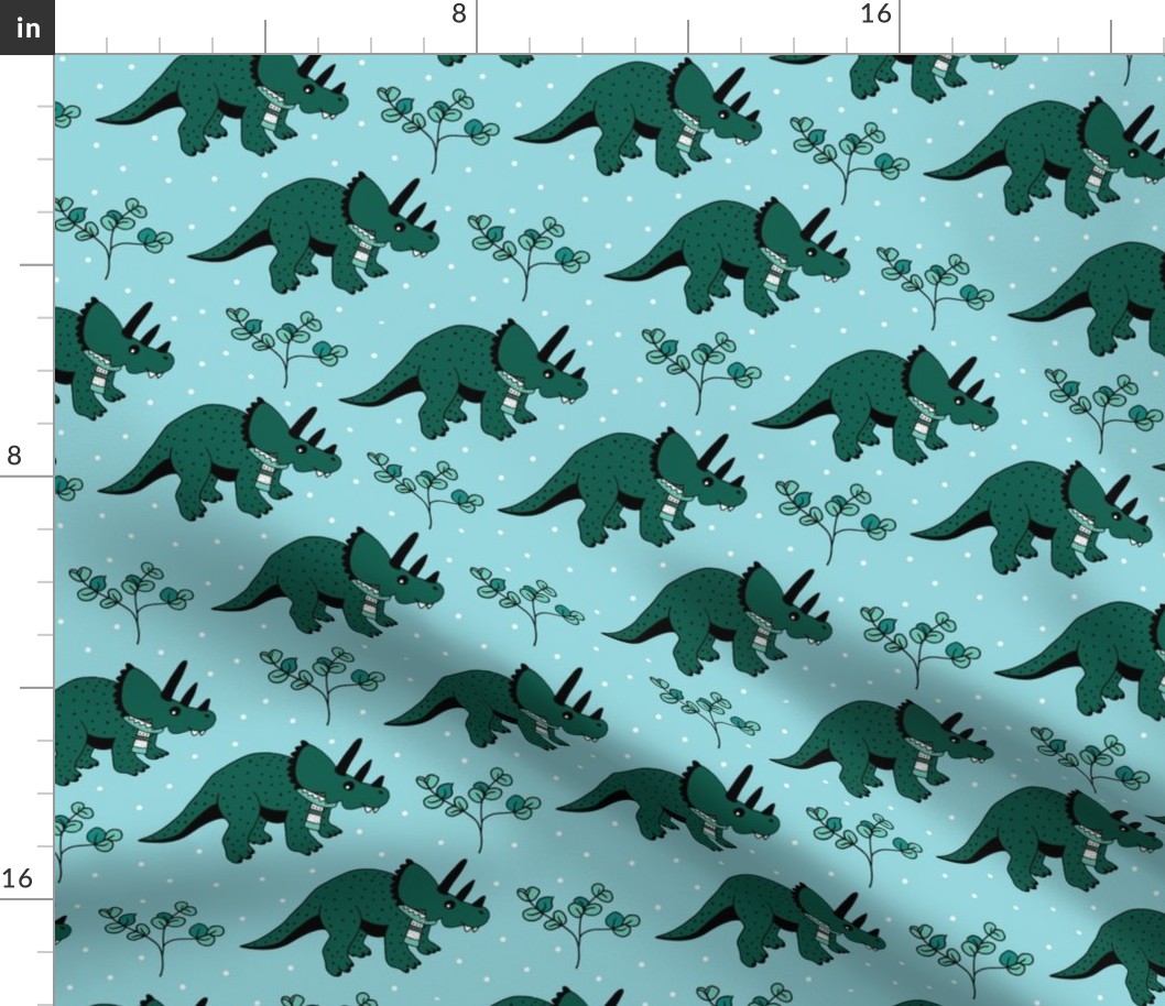 Christmas winter season dinosaurs design cute snow night baby dino print for kids blue green