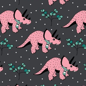Christmas winter season dinosaurs design cute snow night baby dino print for kids pink