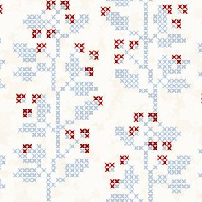 Summer Flight Floral: Red & Blue Cross Stitch Flowers 