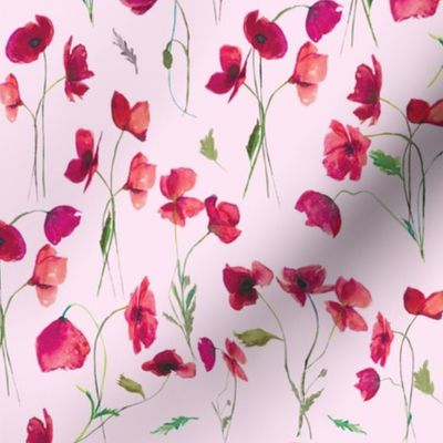 10" Pink Watercolor Poppies // Wisp Pink