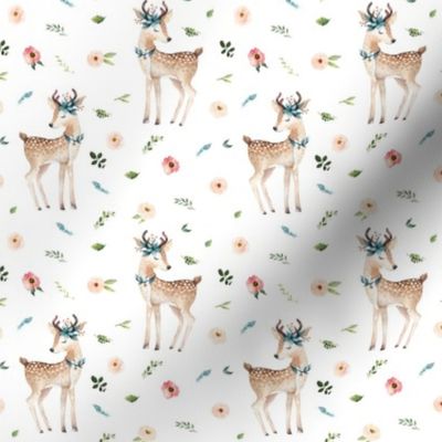 4" Boho Floral Deer // White