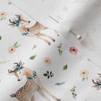 4" Boho Floral Deer // White