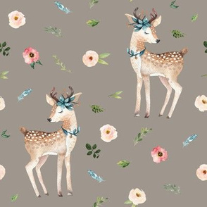 8" Boho Floral Deer // Zorba Gray