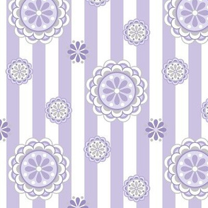 mod flowers on stripes in lavender and white