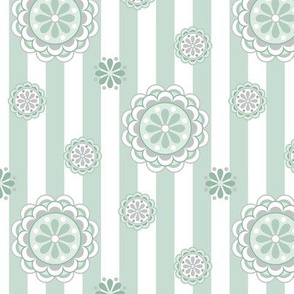 mod flowers on stripes in sage green and white