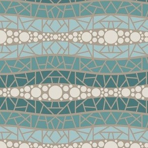 mosaic wavy stripes in teals and tan