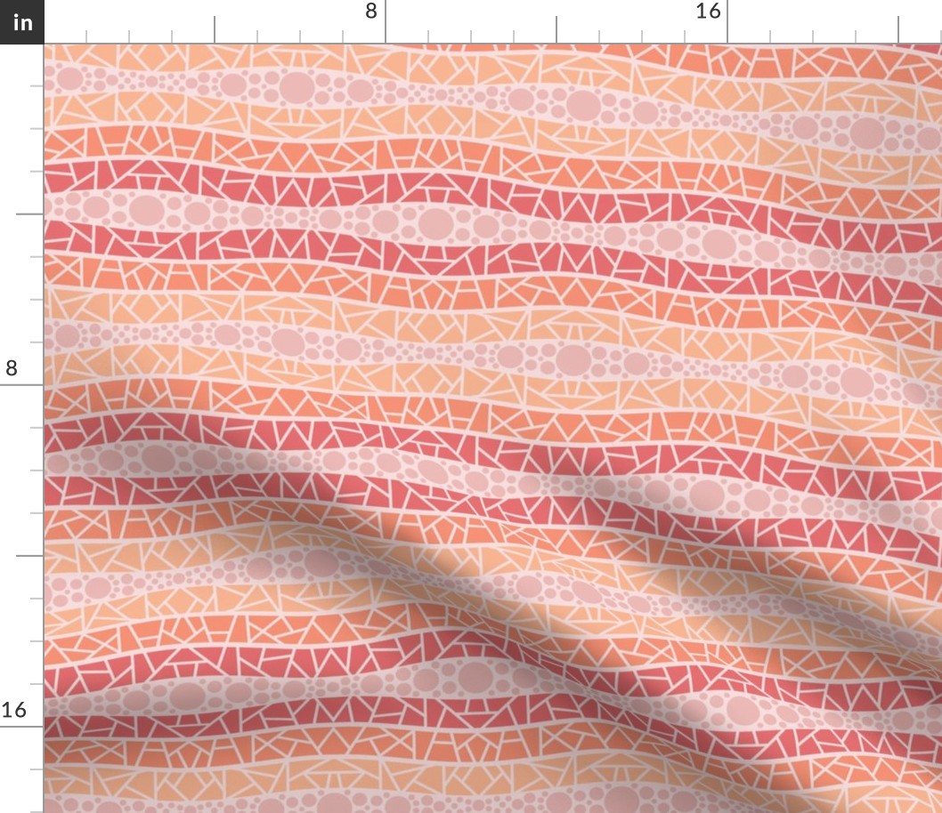 mosaic wavy stripes coral, peach and pinks