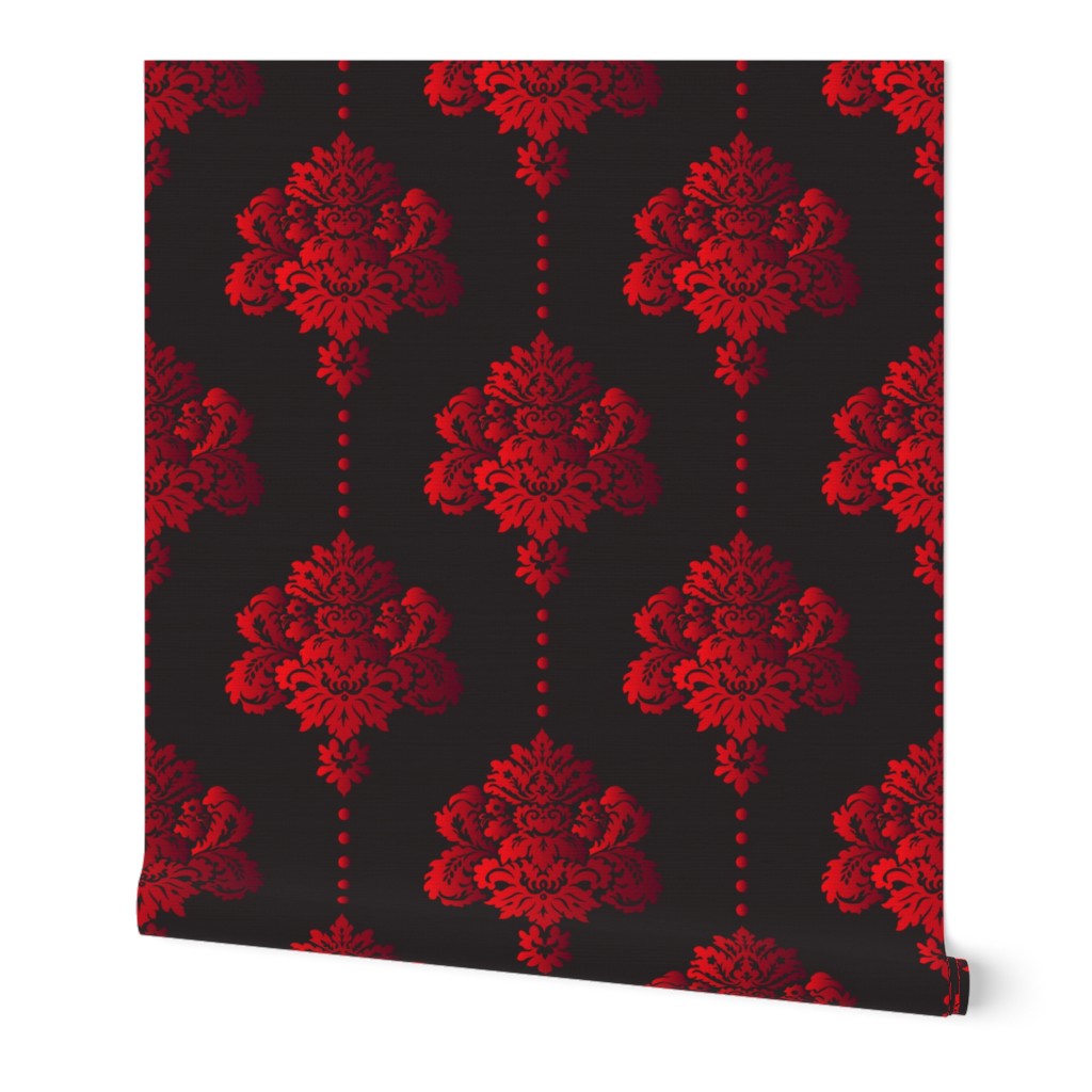 Gothic red damask pearls black large Wallpaper