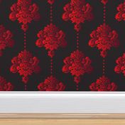 Gothic red damask pearls black large Wallpaper