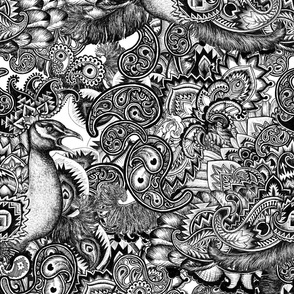 Paisley Peacock Cry in black and white