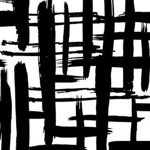 Scandinavian Abstract grunge texture strokes grid print, black on white 