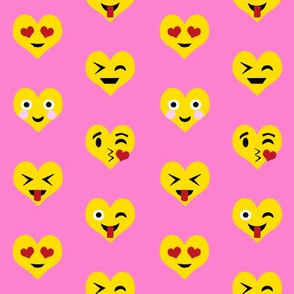 valentines day emoji love fabric - cute emoji kiss, emoji love, heart eyes fabric, cute emojis design - valentines love - bubblegum pink and yellow