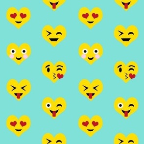 valentines day emoji love fabric - cute emoji kiss, emoji love, heart eyes fabric, cute emojis design - valentines love - candy mint