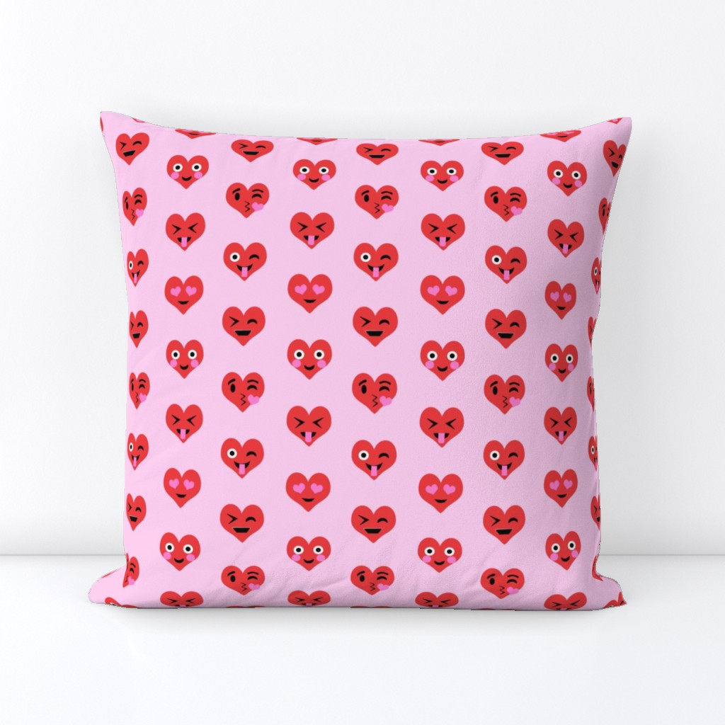 valentines day emoji love fabric - cute emoji kiss, emoji love, heart eyes fabric, cute emojis design - valentines love - pastel pink and red