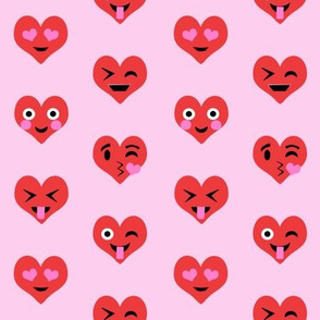 valentines day emoji love fabric - cute emoji kiss, emoji love, heart eyes fabric, cute emojis design - valentines love - pastel pink and red