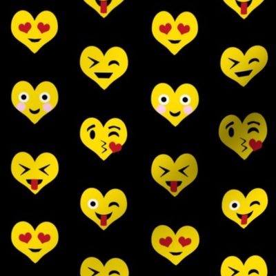 valentines day emoji love fabric - cute emoji kiss, emoji love, heart eyes fabric, cute emojis design - valentines love - black