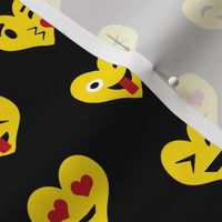 valentines day emoji love fabric - cute emoji kiss, emoji love, heart eyes fabric, cute emojis design - valentines love - black