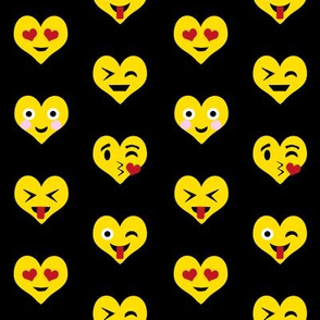 valentines day emoji love fabric - cute emoji kiss, emoji love, heart eyes fabric, cute emojis design - valentines love - black