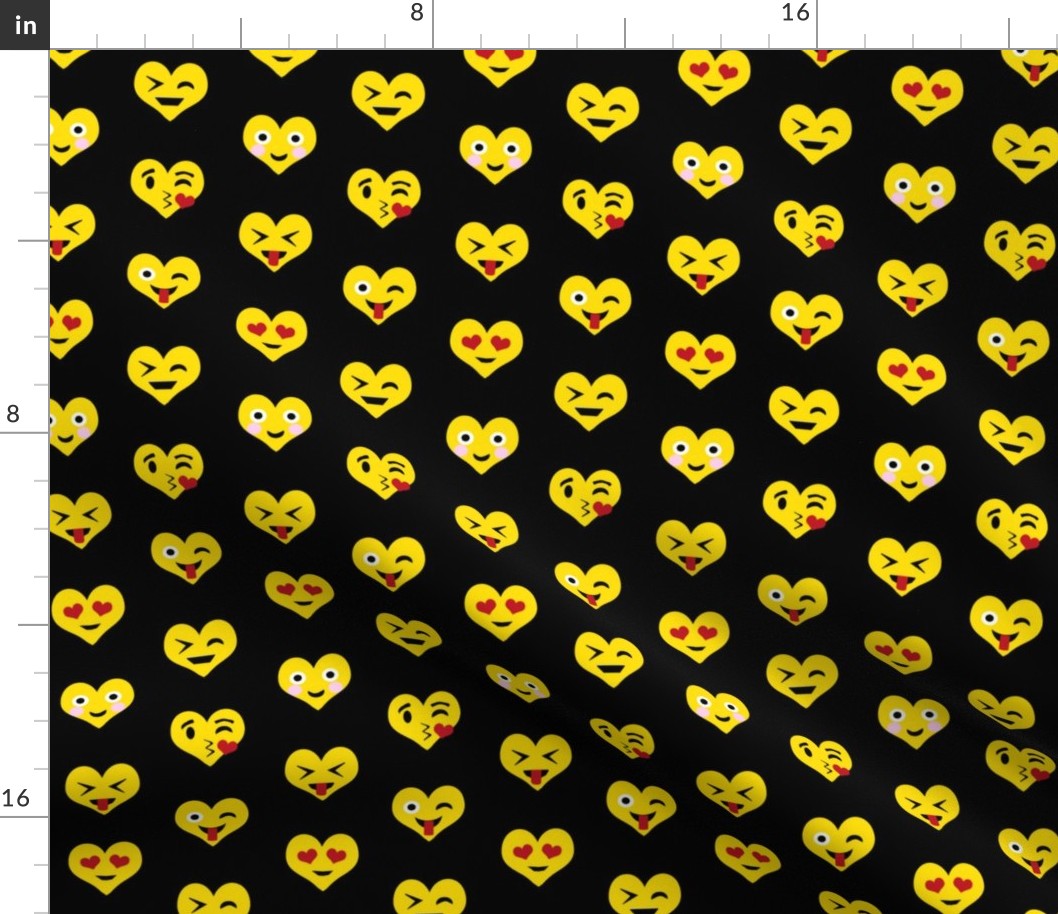 valentines day emoji love fabric - cute emoji kiss, emoji love, heart eyes fabric, cute emojis design - valentines love - black