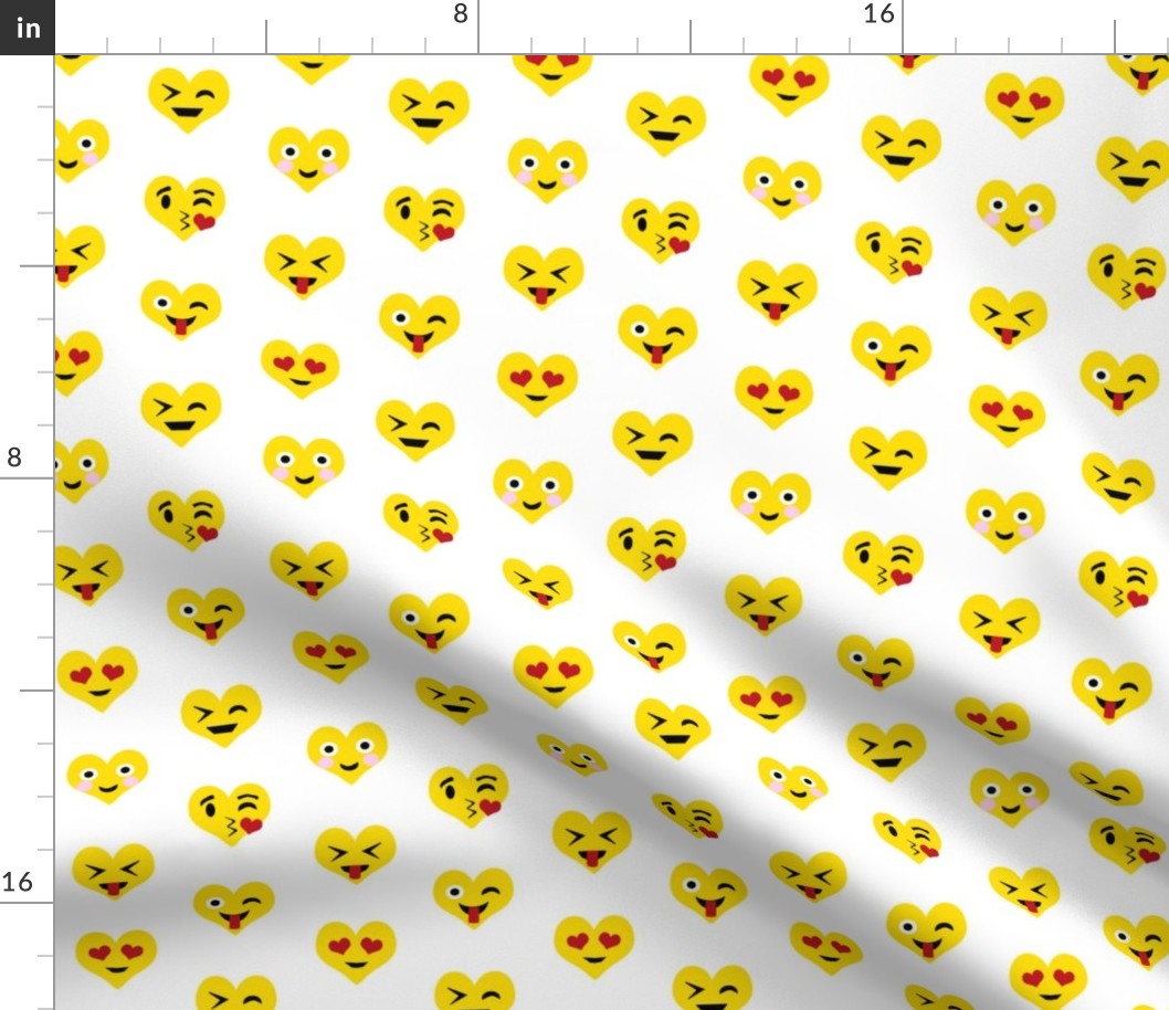 valentines day emoji love fabric - cute emoji kiss, emoji love, heart eyes fabric, cute emojis design - valentines love - white