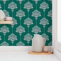 Classic Damask silver emerald green Wallpaper