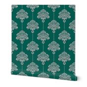 Classic Damask silver emerald green Wallpaper