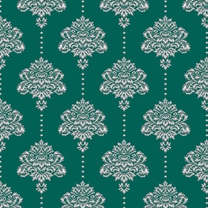 Classic Damask silver emerald green Wallpaper