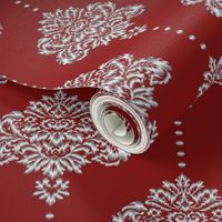 Classic Damask silver red Wallpaper