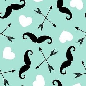 Mustache and Hearts - Aqua - Valentine's Day