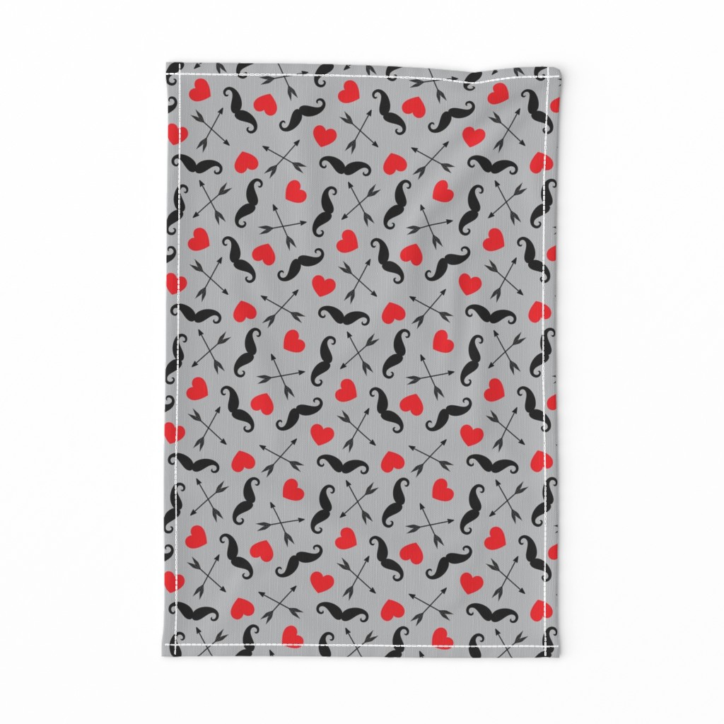 Mustache and Hearts - grey - Valentine's Day