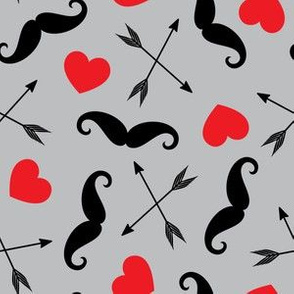 Mustache and Hearts - grey - Valentine's Day