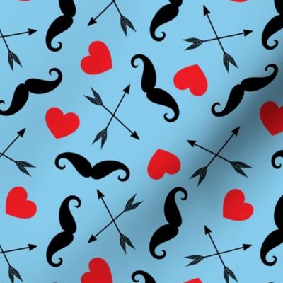 Mustache and Hearts - blue - Valentine's Day