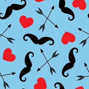 Mustache and Hearts - blue - Valentine's Day