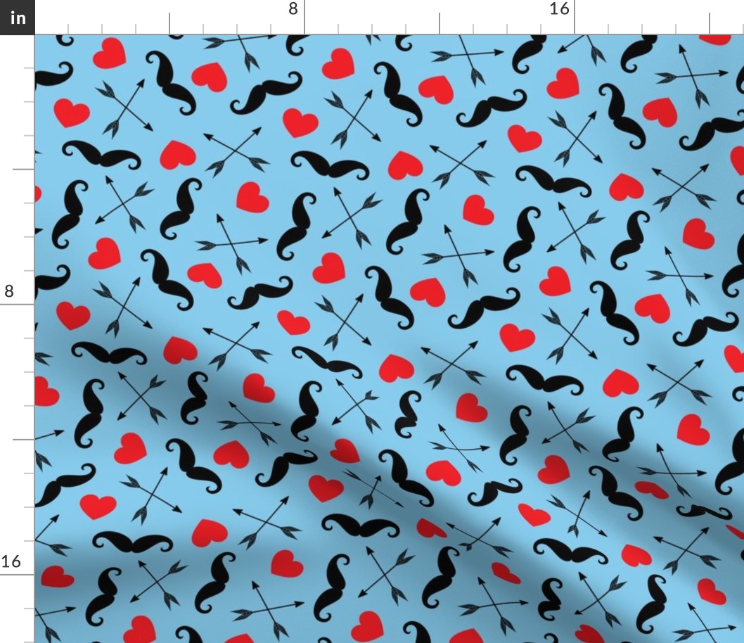 Mustache and Hearts - blue - Valentine's Day