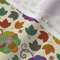 Vintage Green Purple  Berries and Fall Leaves