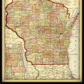 Wisconsin map, vintage, XL