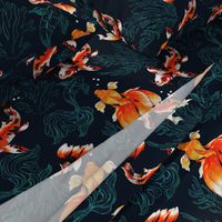 18" Artistic Japanese Koi Fishes on Blue, Vintage home decor, antique wallpaper,