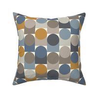 Retro dots check dusted blue mustard