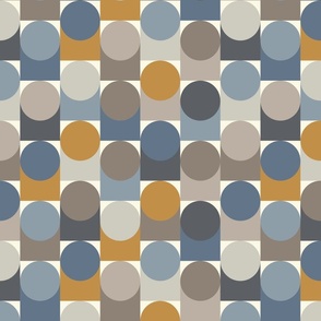 Retro dots check dusted blue mustard