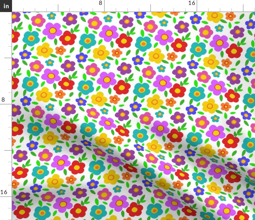 Rainbow flowers in a retro floral style