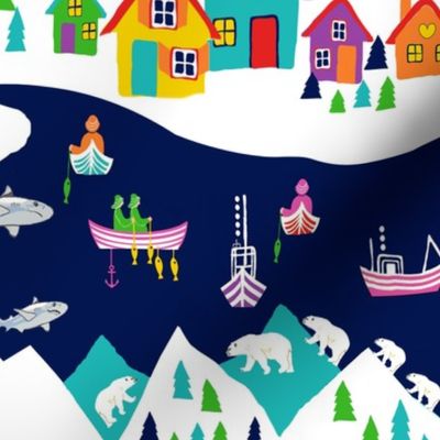 rainbow houses in the snow, Fishing + sharks & polar bears!