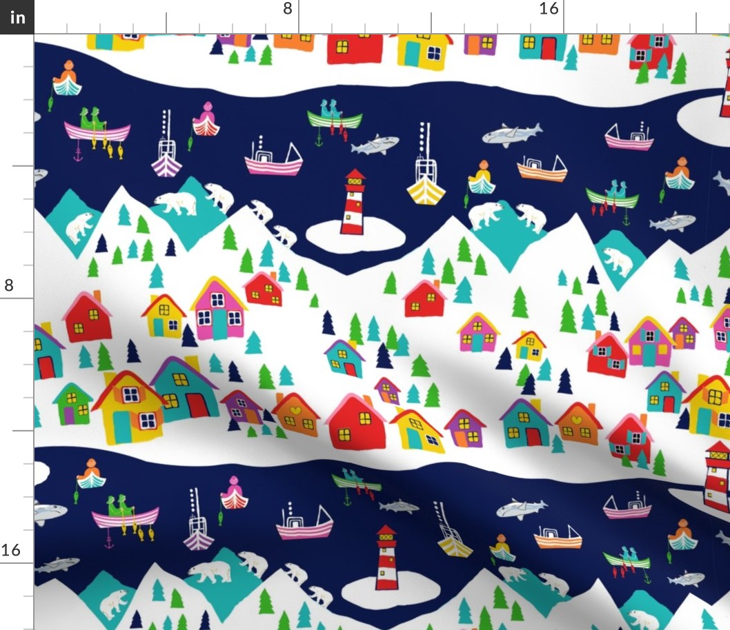 rainbow houses in the snow, Fishing + sharks & polar bears!