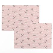 Summer Flight Sunset: Rose Gold & Gray Flying Birds