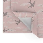 Summer Flight Sunset: Rose Gold & Gray Flying Birds