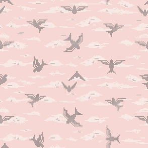 Summer Flight Sunset: Rose Gold & Gray Flying Birds