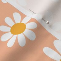 Joyful White Daisies - Large Scale - Peach Fuzz Apricot Pastel Orange Retro Vintage Flowers Floral