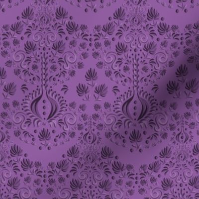 Modern Damask, Deep Purple Floral Swirls, Inspired by Clover Flower Meadow